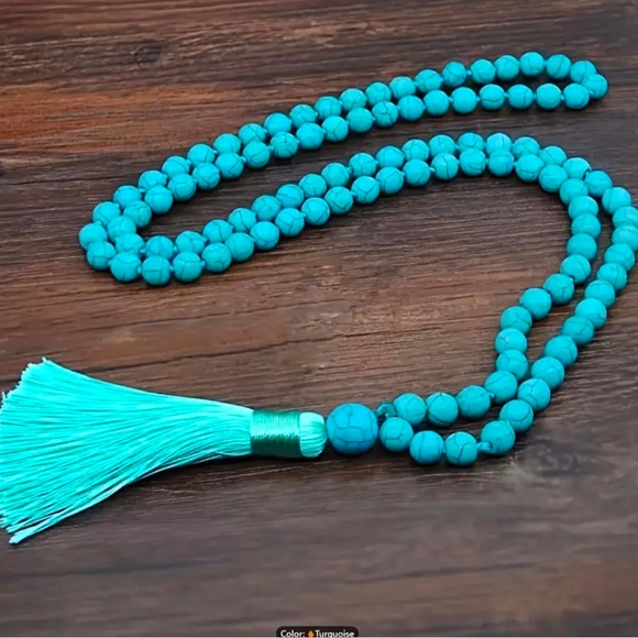 1pc Boho Chic 108 Bead Turquoise Mala Necklace, 6mm Synthetic Faux Gemstone, - Picture 6 of 12
